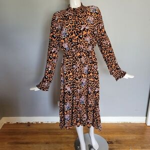 Esqualo Leopard Print Midi Dress, BNWOT, Size 14